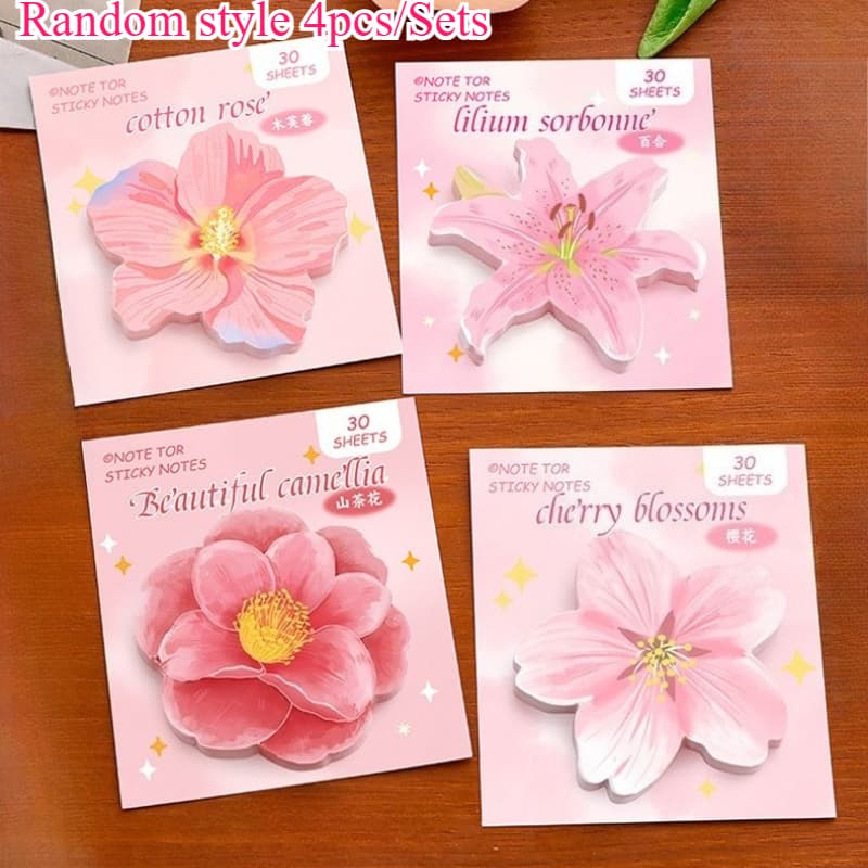 TEMU 4pcs Flower-shaped Sticky Notes With Random Patterns, Creative Reusable Note Papers, Stationery Gifts For Students, Small Gifts For Study, Memo Notes