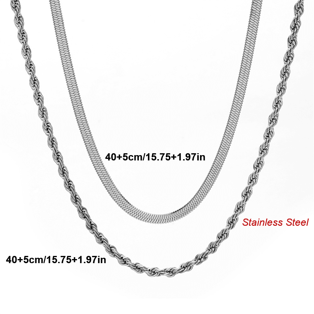 TEMU European And American Stainless Steel Fashion Blade Chain Twist Chain Double Layer Chain Necklace, Trend Two-piece Jewelry Additions
