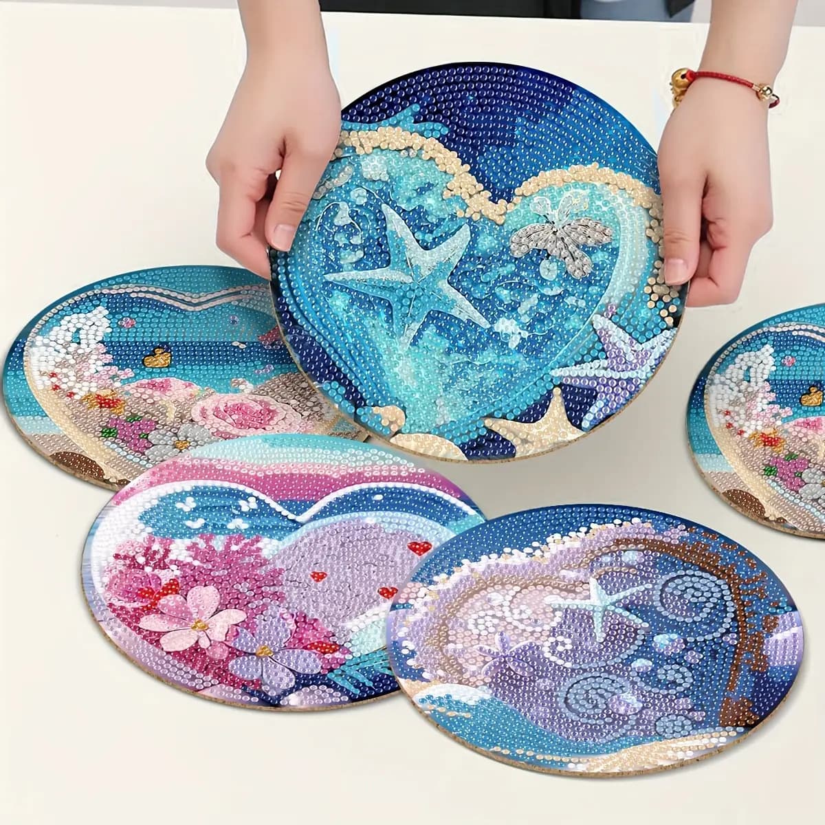 TEMU 4pcs Diy Diamond Painting Placemats With Fish Mosaic - Heat-resistant Table Mats Suitable For Home Dining, Handmade Craft Gift, Marine-themed (tools Included)