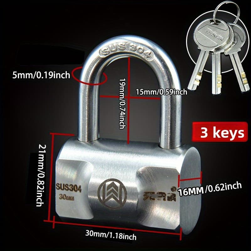 TEMU Sus304 Stainless Steel Padlock For Warehouse Door Storage Room Window Lock Durable Lock