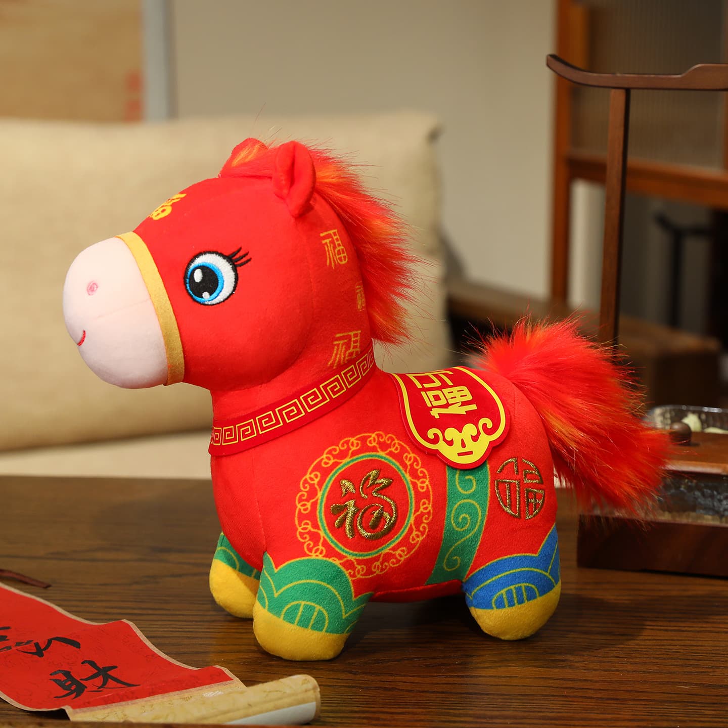 TEMU 2026 Year Of Chinese Style Mascot Keychain, Soft And Skin-friendly Pony Shape, Non-shedding, Success Symbol, New Year Valentine's Gift, Bag Keychain Pendant