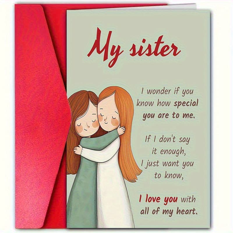 TEMU 1pc Of Sisters Birthday Card With Envelope- 4.72x7.09inch High-quality Cardboard, "i Love You With Heart" And "my Sister" Poetry Design, Suitable For Birthdays, Family ,