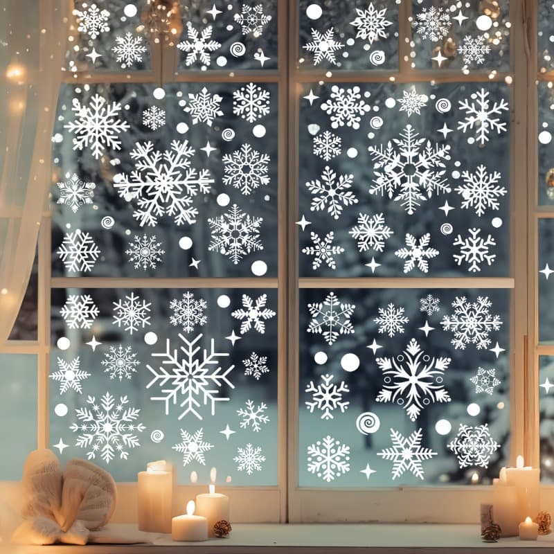 TEMU Holiday Window Decals Featuring Static White Snowflakes And Winter-, Made From Reusable Plastic. Ideal For Glass , Stickers Are Perfect For Homes, Offices, And Store Displays