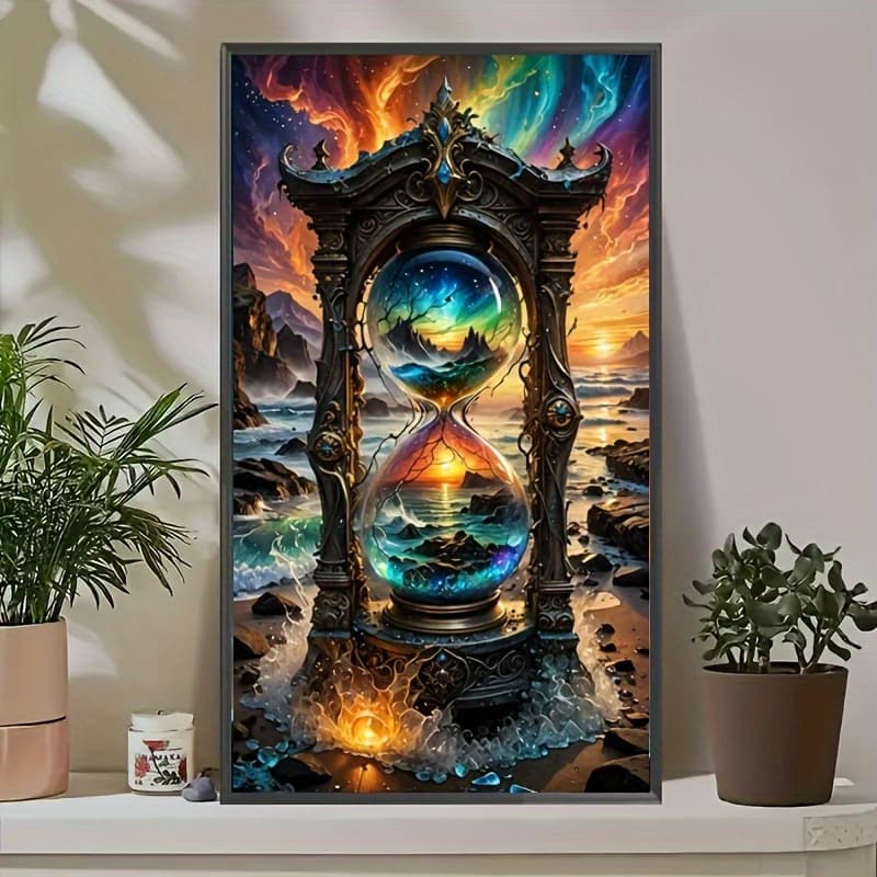 TEMU 5d Stereo Landscape Diamond Painting Kit- Round Acrylic Diamonds, Diy Art, Fantasy Timer Ocean And Sky Scene, Adult Gemstone Art Home