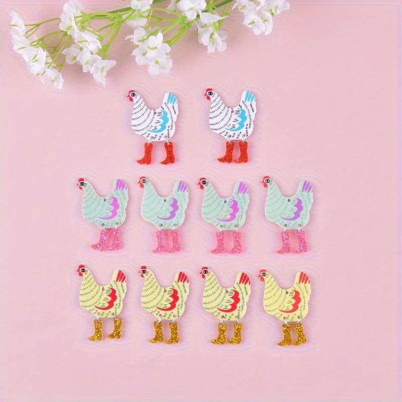 TEMU 10pcs Chicken With High Heel Shoe Pendants - Diy Earrings & Necklace Accessories Suitable For Parties, Costume Jewelry, Casual Attire - Quirky Chicken & High Heel Charms