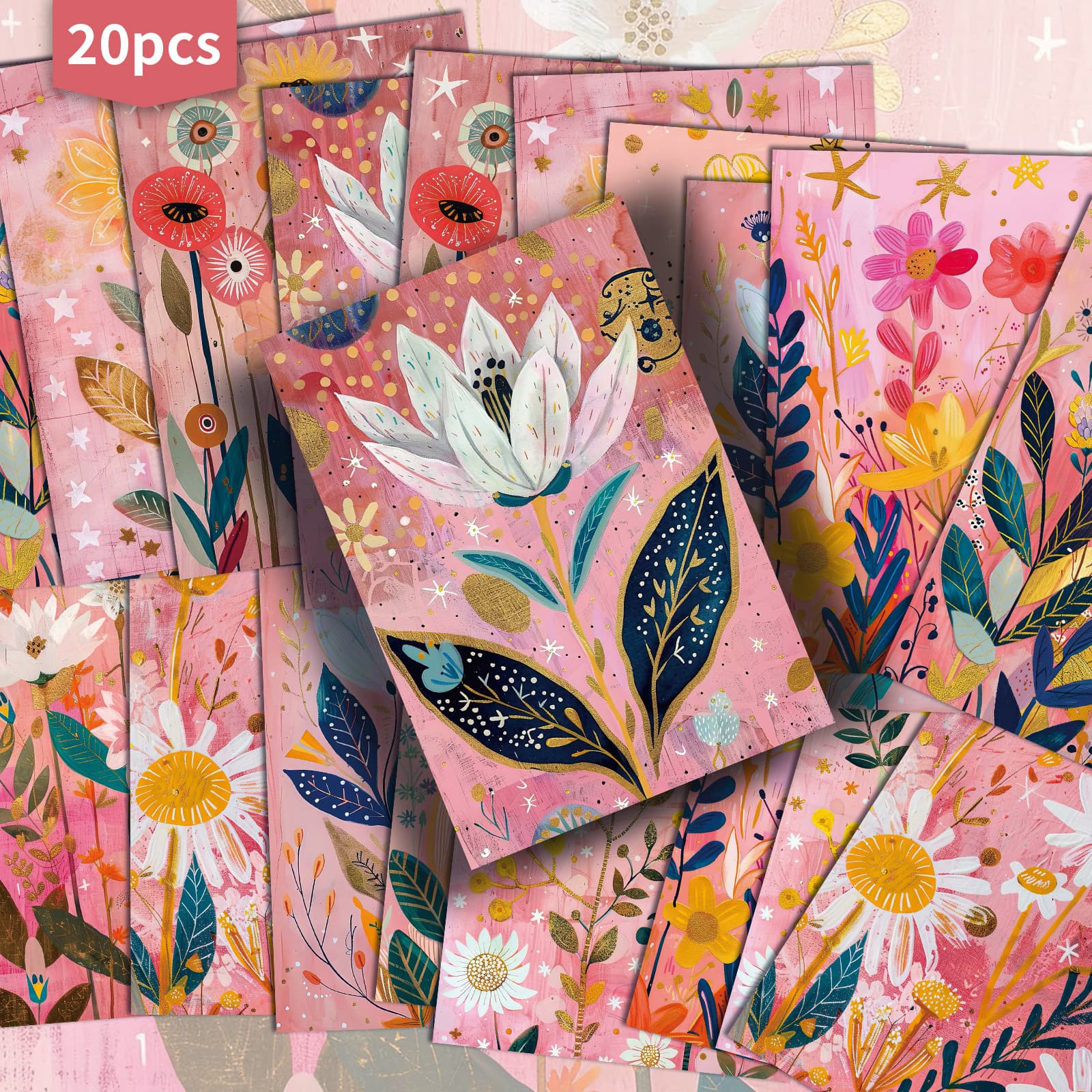 TEMU 20-pack Asstss Spring Pink White Floral Gift Cards - 4x6 Inches Retro Junk Journal Paper, Classic Pinup Illustrations, Collectible Decorative Painting Cards For Scrapbooking & Crafting