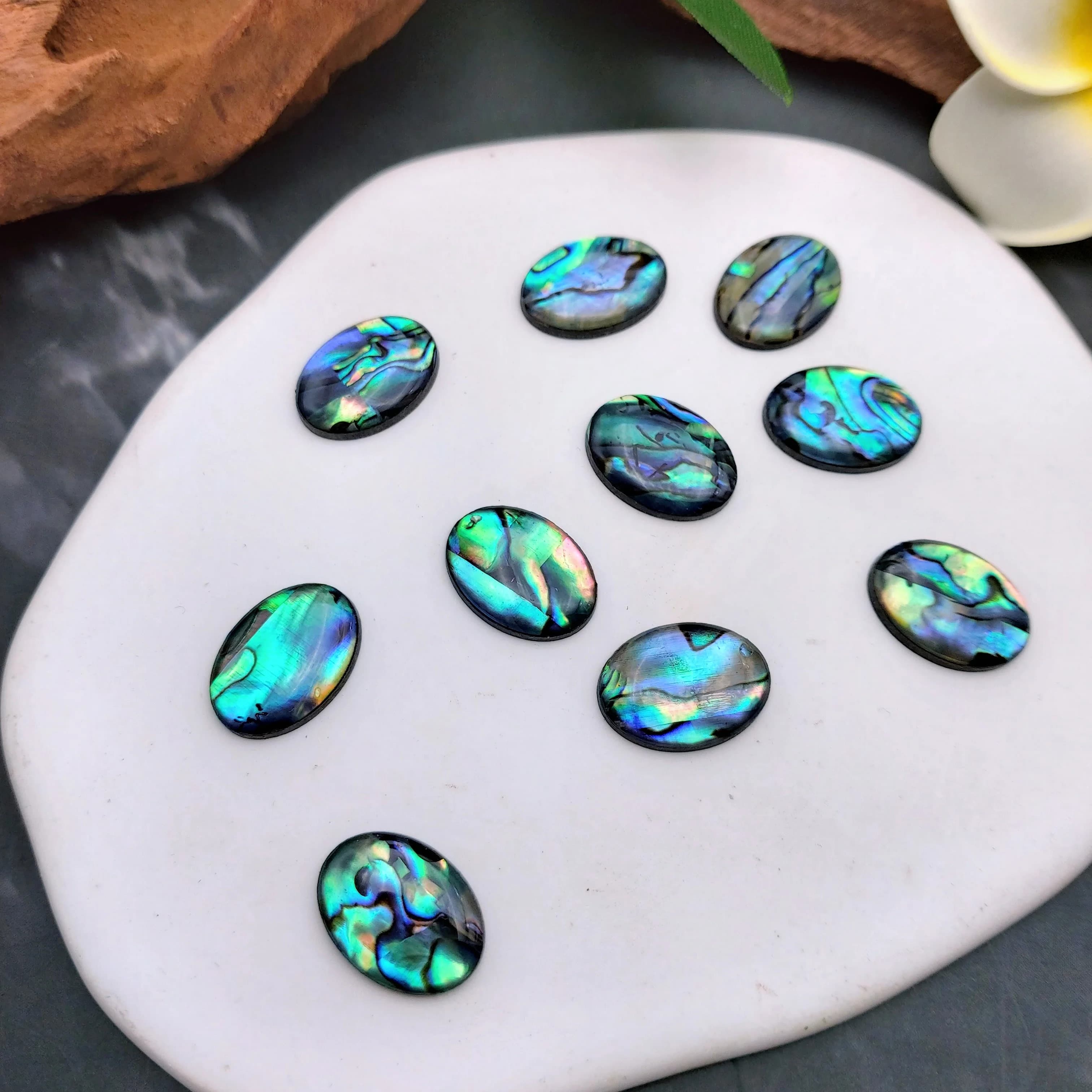 TEMU 2d Flat - 20pcs Of 13x18mm Flat Abalone Shell With An Acrylic Base, Perfect For Ring Making, Featuring Bright Polished Paua Loose Beads For Jewelry