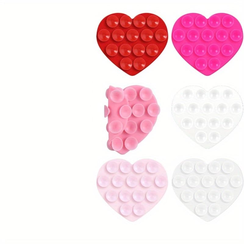TEMU 6pcs Multifunctional Heart-shaped Double-sided Suction Cups - Dual-mount, Handheld Video Recording And Selfie Accessories With Non-slip Grip, Pink Series, 6pcs Set