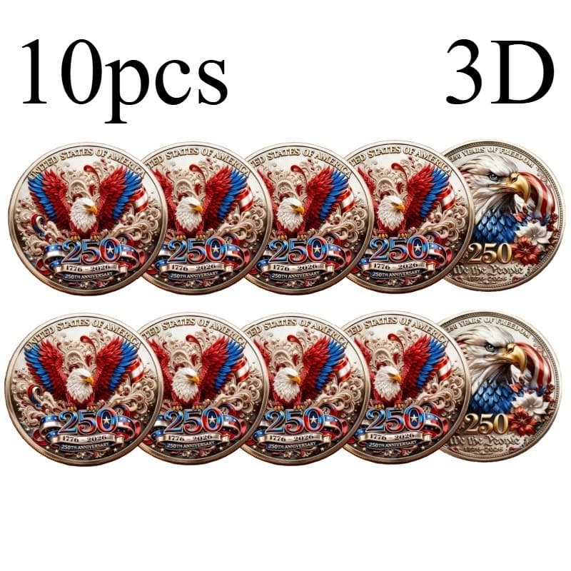 TEMU 10pcs 250th Anniversary Of The United States | Iron Commemorative Coin, Perfect For History Enthusiasts To Collect, Ideal Gift, Featuring An Eagle Design With Display And Daily Use Functions,