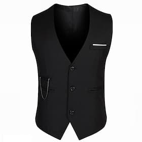 Herren Weste Hochzeit Arbeit Geschäft Casual Smart Casual Baumwolle Polyester Einfarbig V Ausschnitt Schlank Schwarz Weste