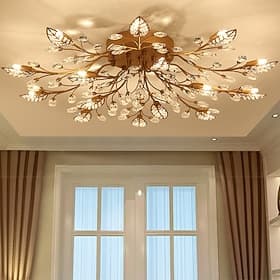 15-flammige 90-cm-Deckenleuchten LED-Kristall-Einbauleuchten Metall lackierte Oberflächen schickes und modernes 200-240 V / 110-120 V Blumendesign
