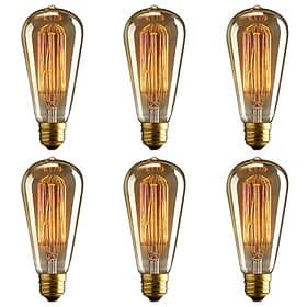 6 stücke 40 watt edison vintage glühbirne dimmbar e26 e27 st64 kandelaber faden bernstein warmweiß für beleuchtungskörper 220 v 110 v