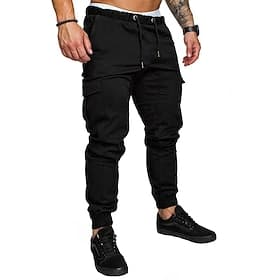 Hombre Pantalones cargo Pantalones Correa Cintura elástica Color sólido Longitud total Casual Diario Ropa de calle Básico Negro Azul Marino