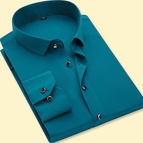 Homme Chemise Chemise sans repassage Mariage Vert Véronèse Bleu Lavande Fuchsia manche longue Col Carré Printemps Automne Vêtement Tenue