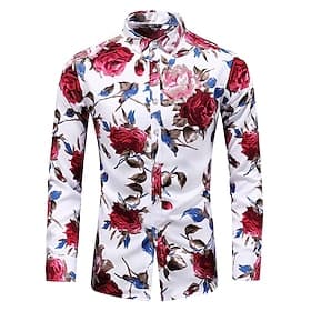Men's Floral Shirt Button Up Shirt Long Sleeve Vintage Designer Basic Daily Holiday Spring Fall Collar Print Blue Black Red