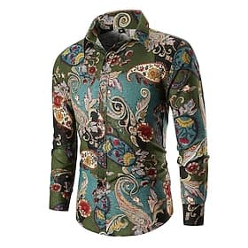 Herren Paisley-Muster Stammes Hemd Langarm Vintage Mode Cool Straße Täglich Ferien Frühling Herbst Kragen Gelb Armeegrün Rote Grün