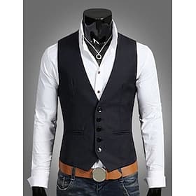 Herren Weste Hochzeit Arbeit 1920s Smart Casual Polyester Einfarbig Schlank Schwarz Marinenblau Braun Weste