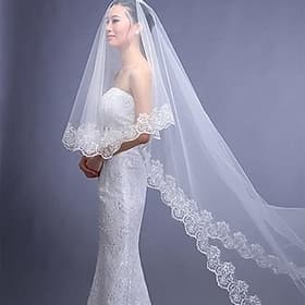 Une couche Style classique / Dentelle Voiles de Mariée Voiles chepelle avec Couleur Unie / Motif Polyester / Dentelle / Classique