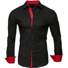 Herren Kleidhemd Kragenhemd Knopfhemd Hemd mit Club-Kragen Einfach Hochzeit Arbeit Schwarz Weiß Rot Marinenblau Langarm Kragen Frühling Herbst Bekleidung