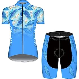Women's Cycling Jersey with Shorts Short Sleeve Mountain Bike MTB Road Bike Cycling Summer Spring Autumn / Fall BlackBlue Gradient Floral Botanical Funny Bike