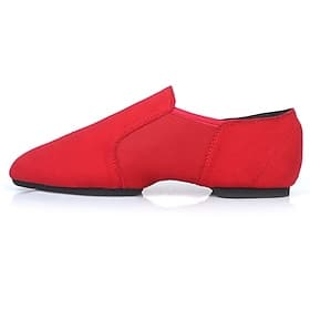 Women's Red Canvas Jazz Dance Shoes – Soft Sole Slip-On Ballet Flats for Latin, Modern, and Stage Performances