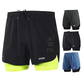 Arsuxeo Herren Laufshorts Fitnessshorts Yogashorts Kordelzug 2 in 1 Reißverschlusstasche Geteilt Basisschicht Outdoor Sportlich Sommer Frühling Herbst Spandex
