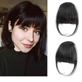 clip dans la frange - 100% cheveux humains frange vaporeuse clip dans les extensions de cheveux, frange noire avec des tempes postiches pour les femmes frange