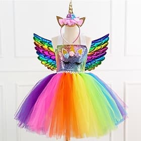 Semana del Libro 2026 Reina de las nieves Unicornio Vestidos Alas Bandana Bailar apretados Tutús vestido de vacaciones for Chica Niños Bebé Navidad Carnaval Añ
