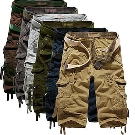 Men's Cargo Shorts Capri Pants Shorts Hiking Shorts Leg Drawstring 6 Pocket Plain Comfort Outdoor Daily Going out Fashion Streetwear Wine Army Green