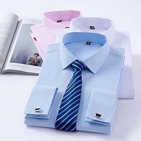 Homme Chemise Chemises à manchettes françaises Chemise à col Chemise boutonnée Plein Mariage Soirée Blanche Rose Claire Bleu manche longue Col rabattu Printemp