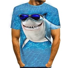 Herren Tiermotiv Hai Grafikdrucke Hemd T Shirt T-Shirt Kurzarm T-Shirt 3D-Druck Rundhals Hemd Designer Lässig Große Größen Täglich Ferien Blau Sommer Bekleidun