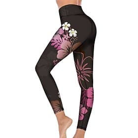 Women's Yoga Pants Butt Lift Tummy Control High Waist Gym Workout Running Fitness Tights Leggings Floral Print Brown Fall Winter Sports Activewear High Elastic
