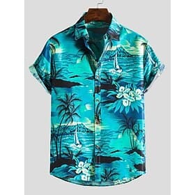 Men's Palm Tree Sea Sailboat Shirt Summer Hawaiian Shirt Aloha Shirt Short Sleeve Shirt Collar Button Down Collar Designer Boho Beach Daily Going out Pink Roya