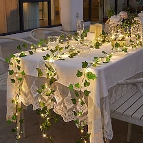 Elegante cadena de luces LED solares de 2 m para recepción de bodas con hojas de hiedra, color blanco cálido, 8 modos, IP65, impermeables, para exteriores, par