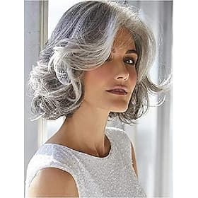 parrucche grigie per le donne parrucche ricci corte grigio argento, parrucca grigio argento riccia da 12 pollici (grigio argento)
