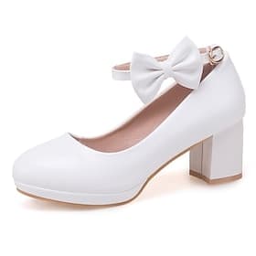 Girls' White Bow Mary Jane Shoes - Perfect for Weddings, Parties, and Special Occasions