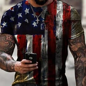 4th of July 2026 250th Memorial Day Men's Patriotic Distressed Patriot Graphic 3D Print American Flag National Flag Veteran Crew Neck Short Sleeve T-Shirt