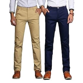 Men's Trousers Dress Pants Chinos Straight Leg Plain Stretch Breathable Full Length Formal Wedding Business Casual Stretch Black Royal Blue Micro-elastic