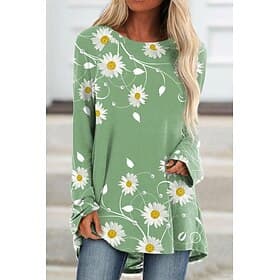 Women's Tunic T Shirts Floral Daisy Tunic Basic Long Sleeve Round Neck Long Tops Daily Weekend Print Blue Purple Green Fall Winter Prefall