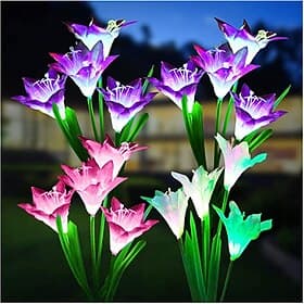4-Head Solar LED Lily Flower Lights, Solar Outdoor Garden Lights RGB Color, Waterproof, 600mAh, Garden Yard Lawn Wedding Decor 1/2pcs