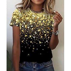 Women's T shirt Tee Yellow Blue Purple Graphic Galaxy Print Short Sleeve Daily Weekend Basic Round Neck Regular Abstract Painting S