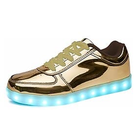 Gold LED Light Up Sneakers for Men and Women – USB Rechargeable Shiny Party Shoes with Glow Sole for Dancing, Festivals, Nightclubs, and Halloween