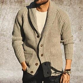 Homme Pull Chandail Gilet Cardigan Tricoter Tricoté Couleur unie Col Châle mode Style vintage Usage quotidien Vêtement Tenue Automne Hiver Kaki M L XL