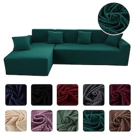 Stretch Sofa Cover Slipcover Jacquard Elastic Sectional Couch Armchair Loveseat 4 or 4 or 3 Seater Burgundy Red L Shape White Grey Black Plain Solid Color Soft