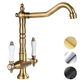 Kitchen Faucet,Two Handles One Hole Antique Brass / Electroplated / Painted Finishes Standard Spout Centerset Antique Kitchen Taps