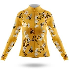 Women's Cycling Jersey Bee 3D Floral Botanical Long Sleeve Bike Jersey Top with 3 Rear Pockets Mountain Bike MTB Road Bike Cycling Quick Dry Reflective Strips