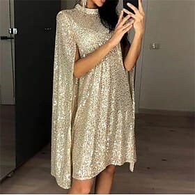 Women's Gold Dress Sequin Dress Party Dress Mini Dress Silver Black Long Sleeve Plain Sequins Spring Fall Winter Crew Neck Elegant Party Winter Dress 2023 S M