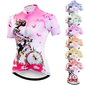 Damen Radtrikot Gemustert Blumenmuster Blume Kurzarm Fahhrad Trikot Oberteil mit 3 Gesäßtaschen Mountainbike MTB Straßenradsport Schnelltrocknend Rückentasche