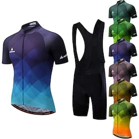Homme Maillot et Cuissard Avec Bretelles Velo Cyclisme Manche Courte VTT Vélo tout terrain Cyclisme sur route Été Printemps Automne Automne Noir Blanche Jaune