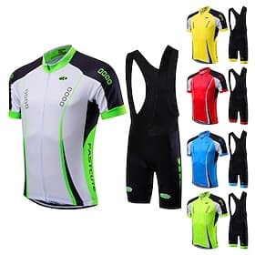 Homme Unisexe Maillot et Cuissard Avec Bretelles Velo Cyclisme Manche Courte VTT Vélo tout terrain Cyclisme sur route Été Printemps Automne Jaune Vert clair Ro